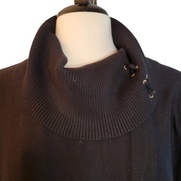 JM Collection Ladies Black Open Front T-Neck Sweater, Size L - Picture 3 of 12